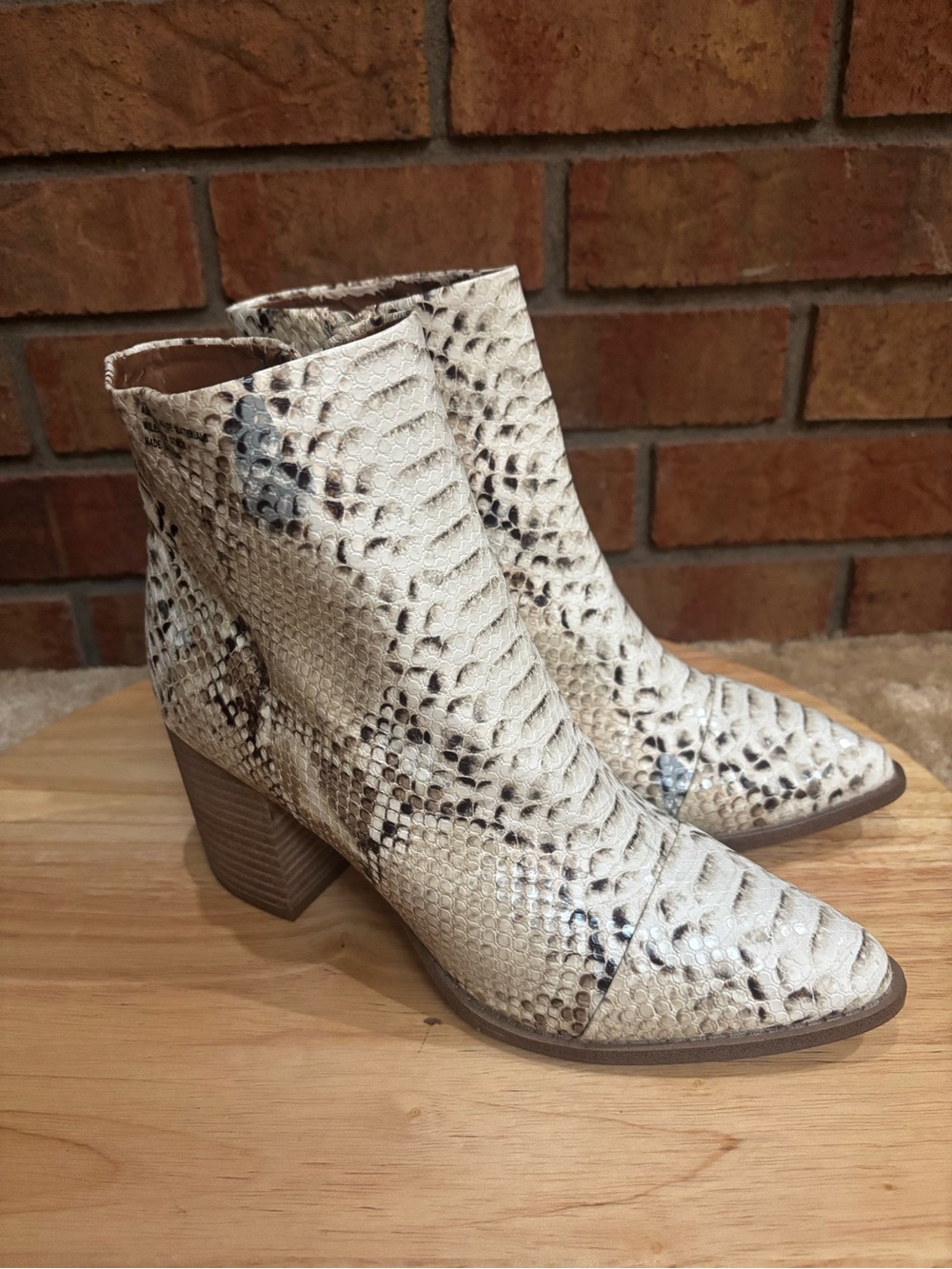 DV by Dolce Vita Snake-Print Ankle Boots in Cream and Brown Chunky Heel Booties